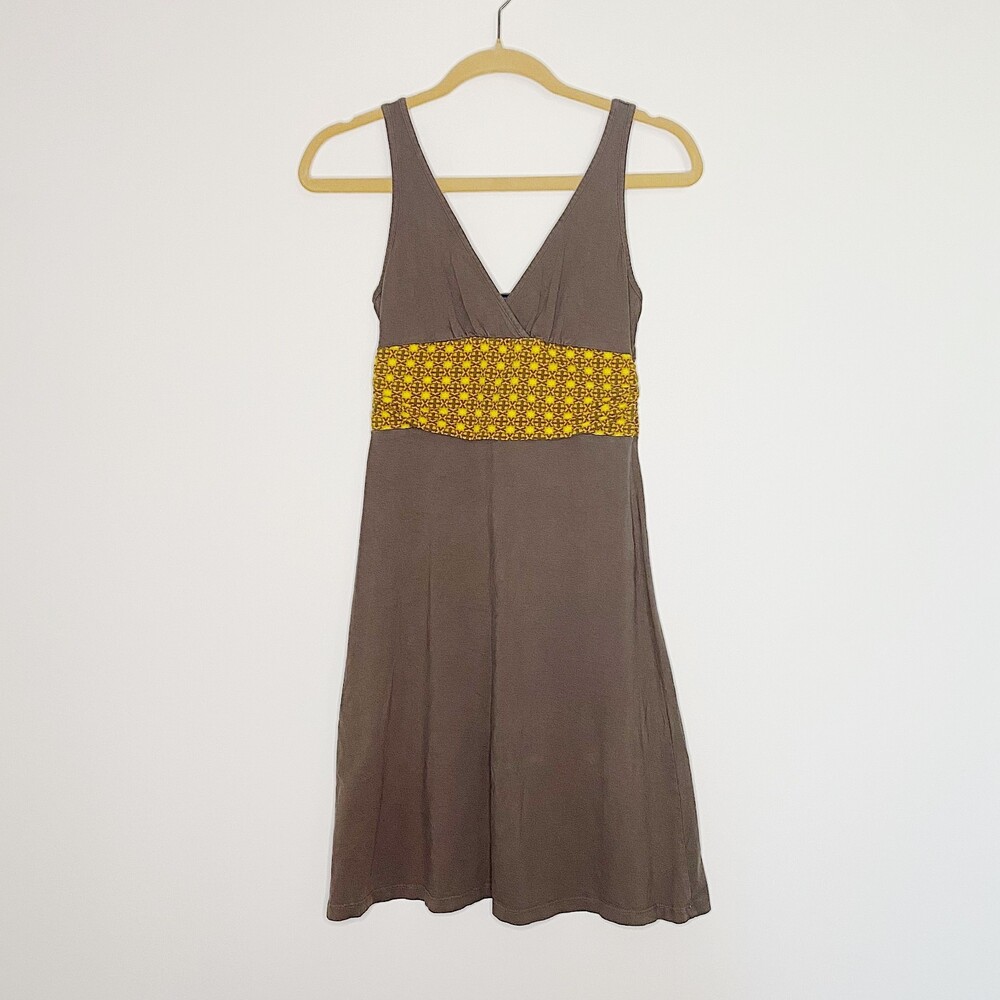 Patagonia Margot Retro Dress Casual Brown Yellow Organic Cotton Size XS